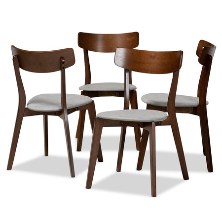 Baxton Studio Iora Light Grey Upholstered and Walnut Wood 4-Piece Dining Chair Set 168-10814